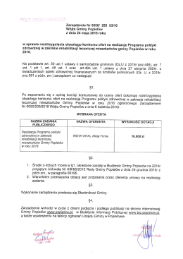 Zarządzenie Nr 0050/255/2016 Wójta Gminy Popielów z dnia 24
