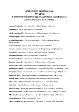 Alfabetyczna lista laureatów XVI Edycji Konkursu Recytatorskiego