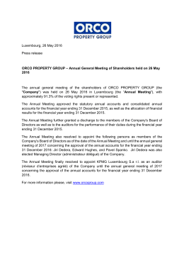 Luxembourg, 26 May 2016 Press release ORCO