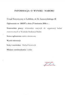 Informacja o wyniku naboru - Urząd Statystyczny w Lublinie
