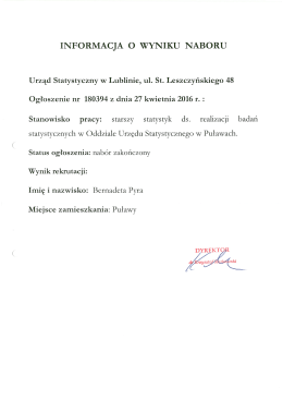 Informacja o wyniku naboru - Urząd Statystyczny w Lublinie