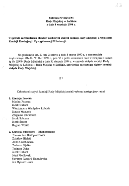 Page 1 Uchwała Nr III/11/94 Rady Miejskiej w Lublinie z dnia 8