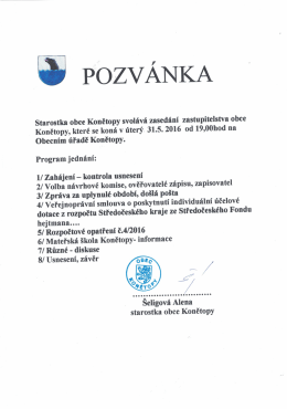 Pozvánka na zasedání zastupitelstva obce Konětopy