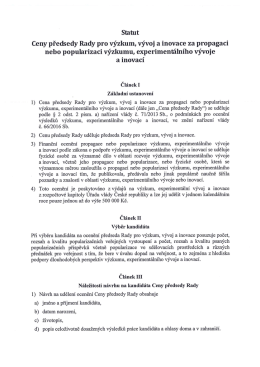 Statut Ceny předsedy RVVI