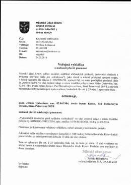 Veřejná vyhláška o možnosti převzít písemnost, č.j. KRNOSO