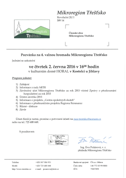 Pozvánka na 4. valnou hromadu Mikroregionu Třešťsko