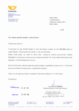 Změna způsobu obsluhy - pošta Partner