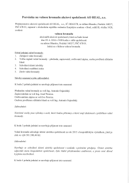 Pozv&aacute;nka na valnou hromadu AO REAL a.s.