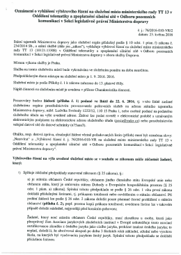 Oznámení o vyhlášení výběrového řízení na služební místo