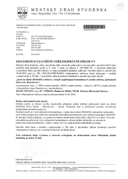 Oznámení o uzavření veřejnoprávní smlouvy