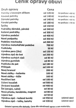 ceník služeb