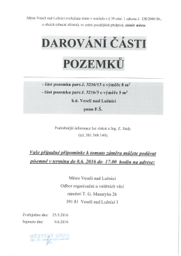 darov&aacute;n&iacute; pozemku - Město Vesel&iacute; nad Lužnic&iacute;