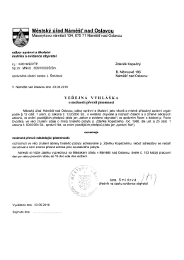 Veřejná vyhláška o možnosti převzít písemnost