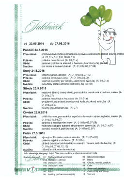 J&iacute;deln&iacute;ček na 23.5.-27.5.2016