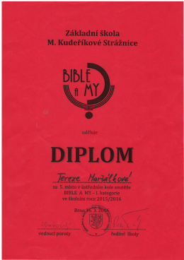 Page 1 Základní škola M. Kudeříkové Strážnice bibli C DIPLOM za 5