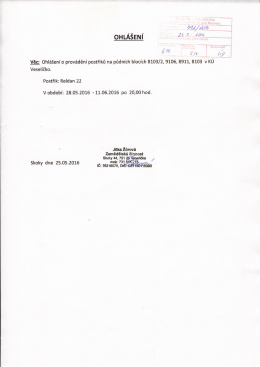 Ohl&aacute;&scaron;en&iacute; o prov&aacute;děn&iacute; postřiků - Jitka Žůrov&aacute;