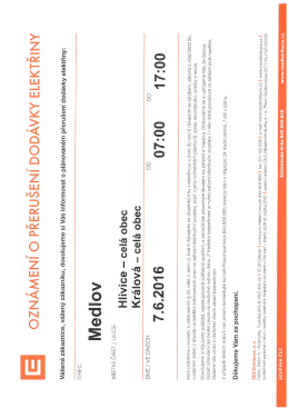 ČEZ - ozn&aacute;men&iacute; o přeru&scaron;en&iacute; dod&aacute;vky elektřiny dne