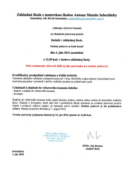 Výberové konanie na obsadenie pozície školníka