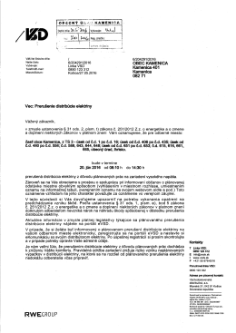 Prerušenie distribúcie elektriny 20. 6. 2016