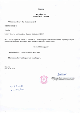 Oznámenie o zrušení TP p. Soňa Belošicová