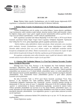 İstanbul, 31.05.2016 DUYURU 359 Konu: İthalata ilişkin transfer