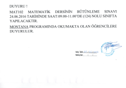 Page 1 DUYURU ! MAT102 MATEMATİK DERSİNİN B&Uuml;T&Uuml;NLEME