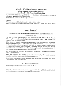 Oznámení o pokračování územního řízení a přizvání k ústnímu jednání