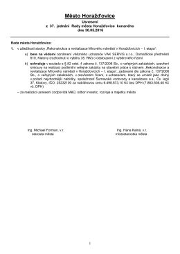 Usnesení z 37. jednání Rady města v Horažďovicích konaného dne