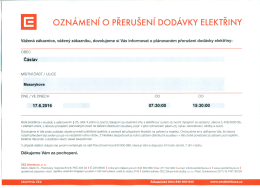 Page 1 OZNÁMENÍ O PŘERUŠENÍ DODÁVKY ELEKTŘINY Vážená