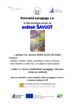 svátek ŠAVUOT - Krnovská synagoga