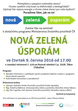 Pozvánka na seminář Nová zelená úsporám