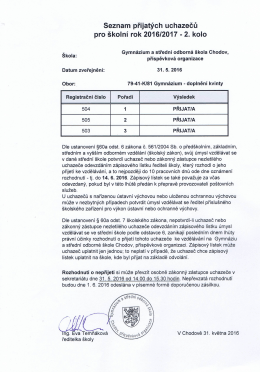 Page 1 "- - - Seznam přijatých uchazečů pro školní rok 2016/2017