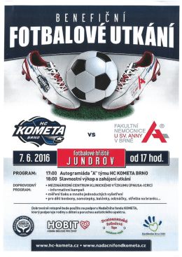 Pozvánka na benefiční fotbalové utkání HC Kometa Brno