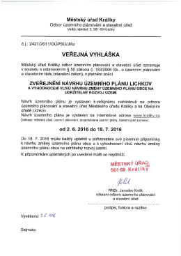 Veřejná vyhláška - zveřejnění návrhu Územního plánu