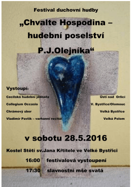 Festival duchovní hudby 2016 - Farnost Velká Bystřice a Hlubočky