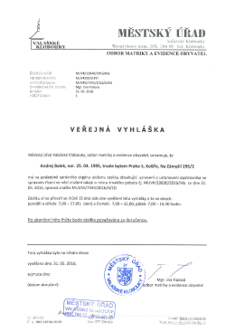 Veřejná vyhláška - Valašské Klobouky