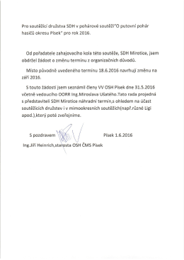 Změna termínu pohárové soutěže