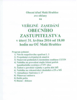 Pozvánka na zasedání zastupitelstva obce dne 31.5