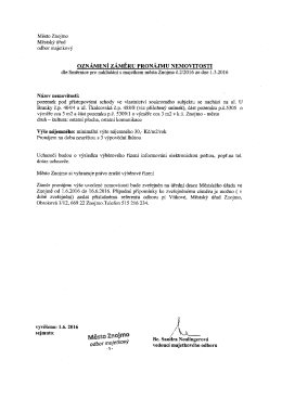 Oznámení záměru pronájmu nemovitosti