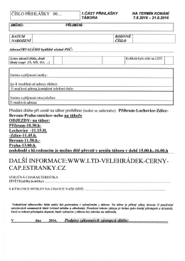 Page 1 ČÍSLO PŘIHLÁŠKY 00. 1.čásT PŘIHLÁŠKY NA TERMÍN