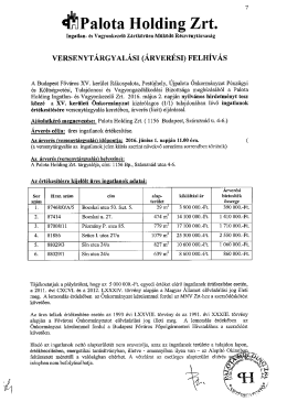 Versenytárgyalási felhívás a XV. kerületi Önkormányzat kizárólagos