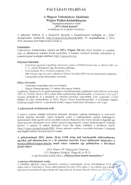 Page 1 PÁLYÁZATI FELHÍVÁS A Magyar Tudományos Akadémia