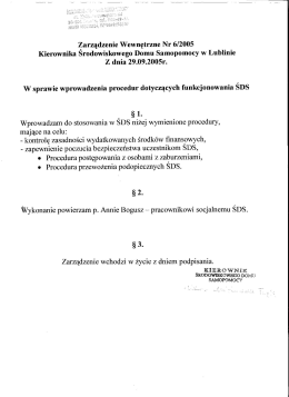Zarządzenie Wewnętrzne nr 6.05 Kierownika ŚDS w sprawie