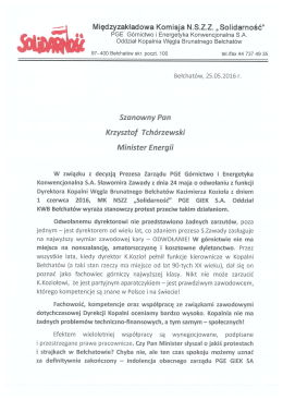czytaj więcej - NSZZ Solidarność KWB Bełchat&oacute;w