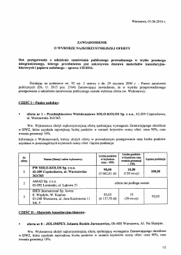 Zawiadomienie o wyborze najkorzystniejszej oferty