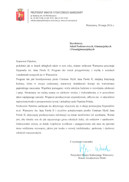 List od Pani Prezydent m. st. Warszawy