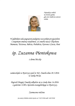 śp. Zuzanna Pientokowa - Jan Sadový,Pohřební služba, Jablunkov