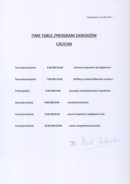 Time table-program zawodów