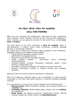 PL-CALL 2016: ​CALL for mobility CALL FOR PAPERS