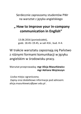 „ How to improve your in-company communication in English”